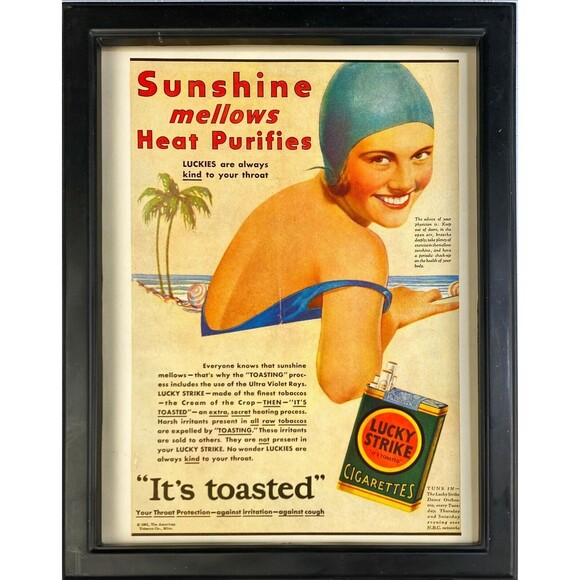 Lucky Strike Cigarettes *Sunshine Mellows, Heat Purifies-Beach Vtg Print Ad 1931 - Picture 3 of 3